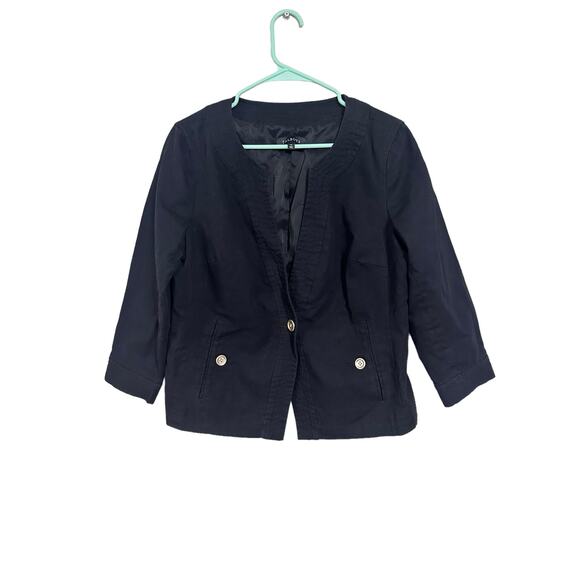 Talbots Black One Button 3/4 Sleeve Blazer Size 14 Cotton Spandex Blend - Picture 1 of 8